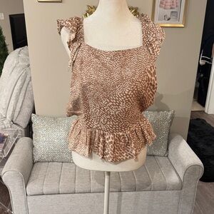 Express Brown Animal Print Ruffle Blouse